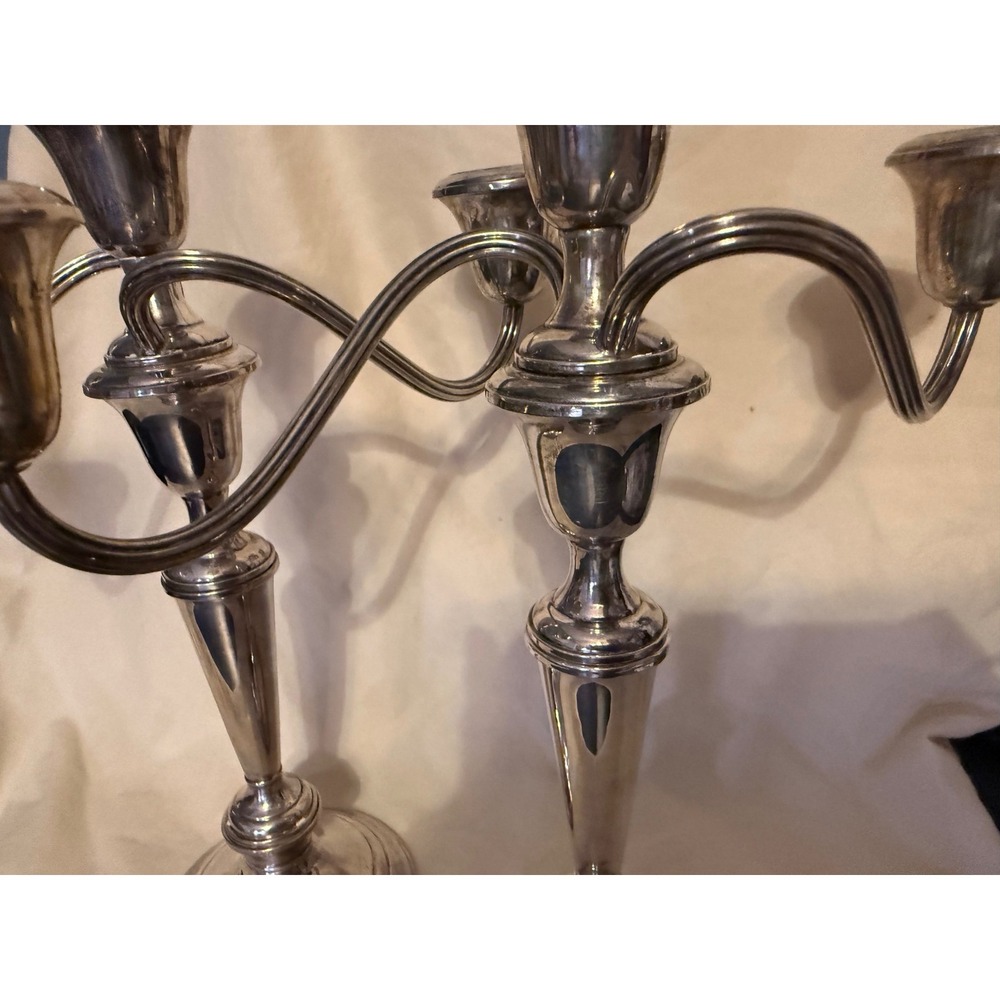 Gorham Sterling Silver Weighted 3-Light Candelabra Pair Convertible 808/1 Set 2 - Picture 10 of 12
